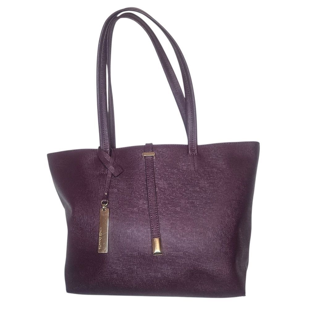 Vince Camuto Leila Saffiano Genuine Leather Grape Wine Tote Classic Fall